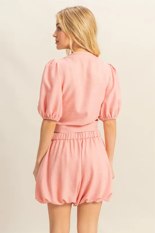 Front Tie Top and Bubble Hem Shorts, image 3