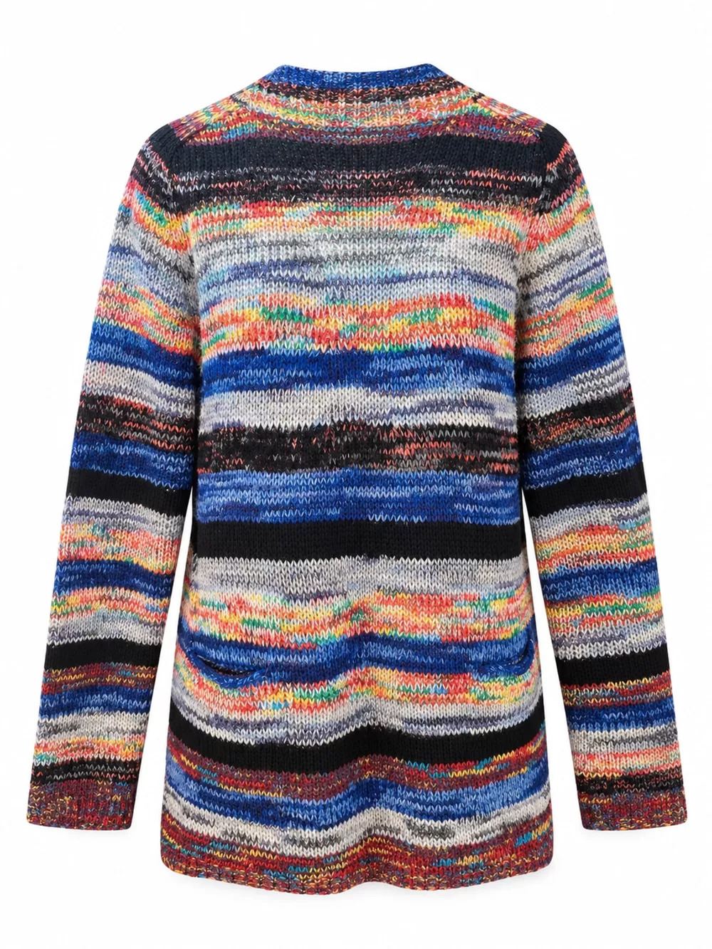 Full Size Multi-Color Striped Chunky Knit Open-Front Cardigan Plus Size, image 4