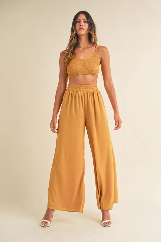 Smocked Bralette Crop Top and Wide Leg Pants Set, image 8