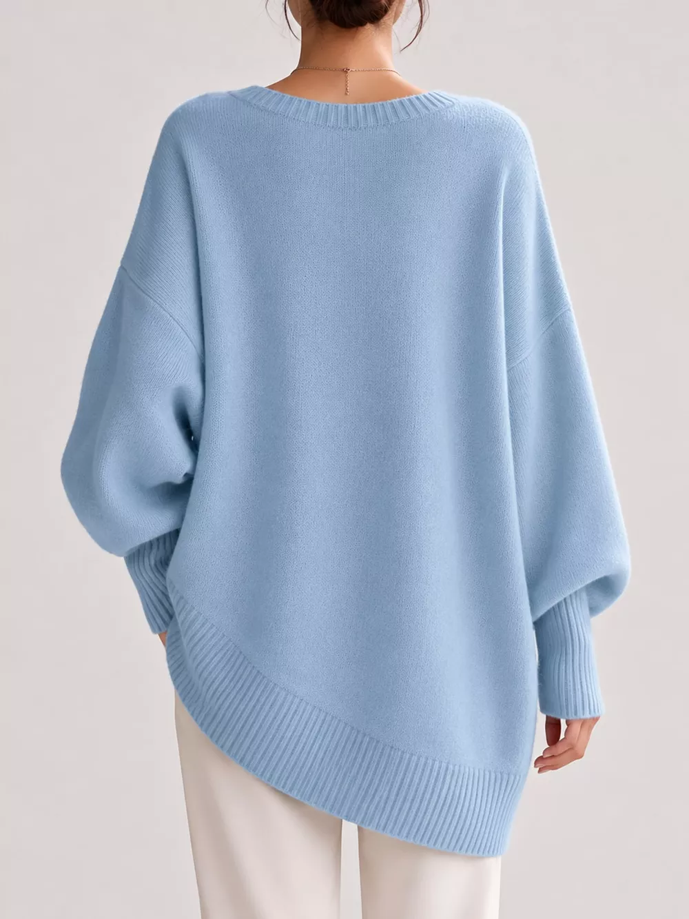 Full Size V-Neck Oversized Batwing Sleeve Sweater Plus Size, image 8