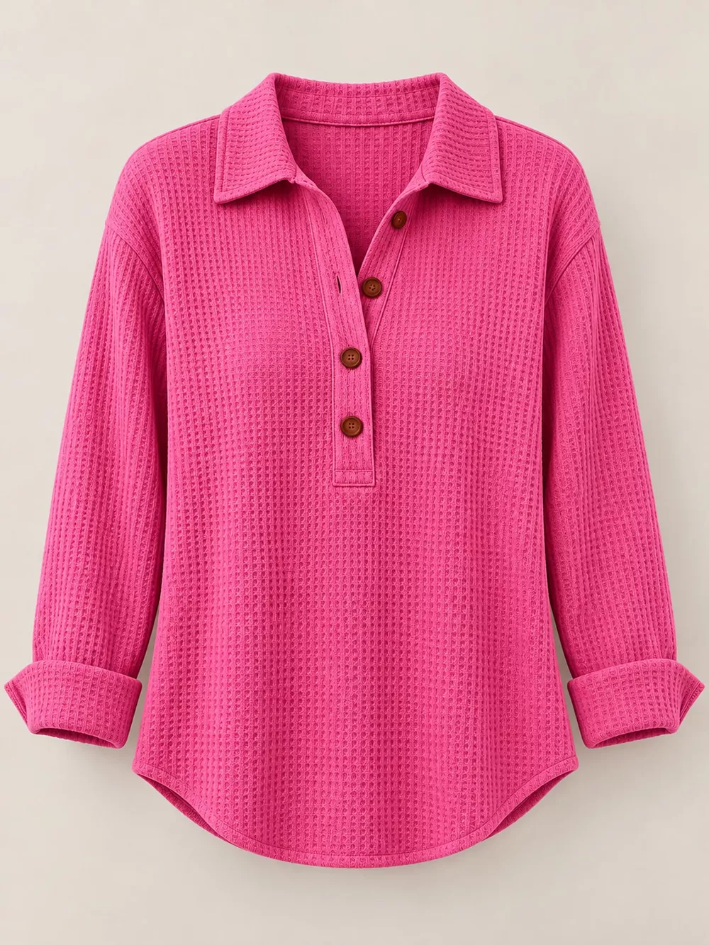 Full Size Waffle Knit Long Sleeve Polo Top Plus Size, image 26