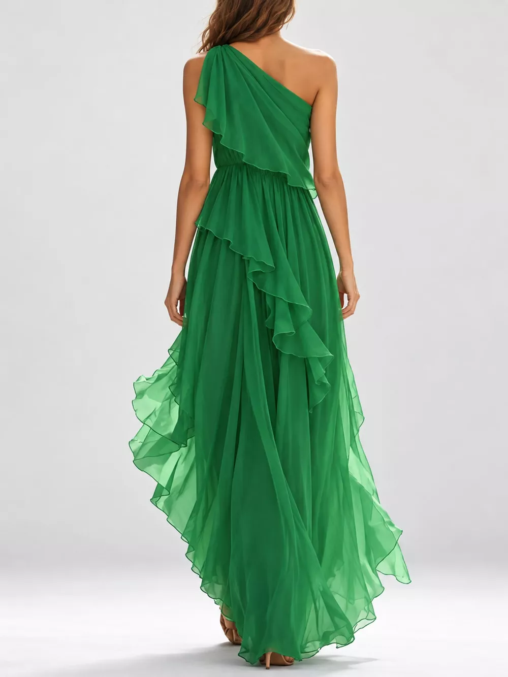 One-Shoulder Ruffled Chiffon Maxi Dress, image 13