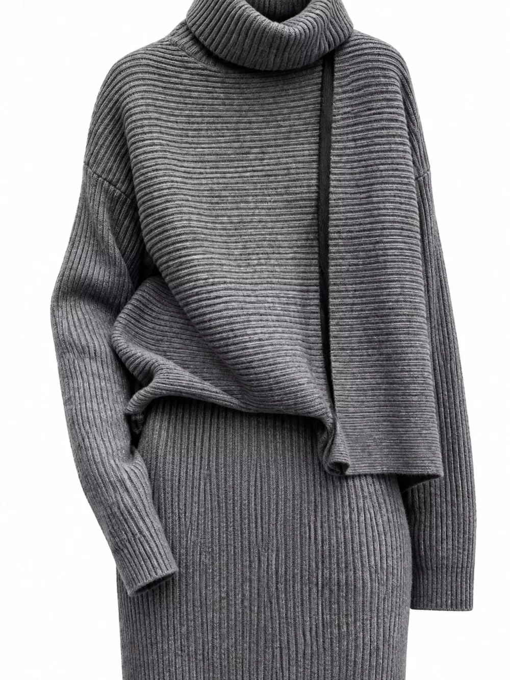 Ribbed Turtleneck Sweater Set with Matching Midi Skirt, image 6