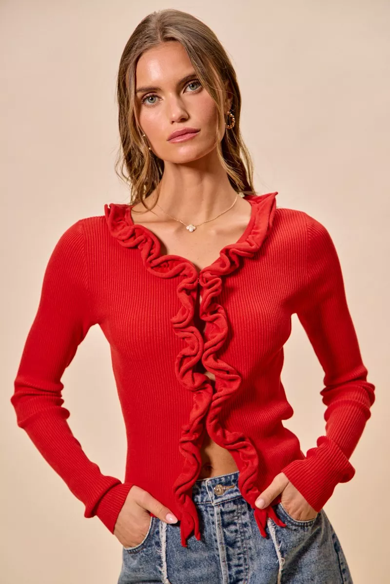 Cascade Ruffle Ribbed Sweater Cardgian, image 30