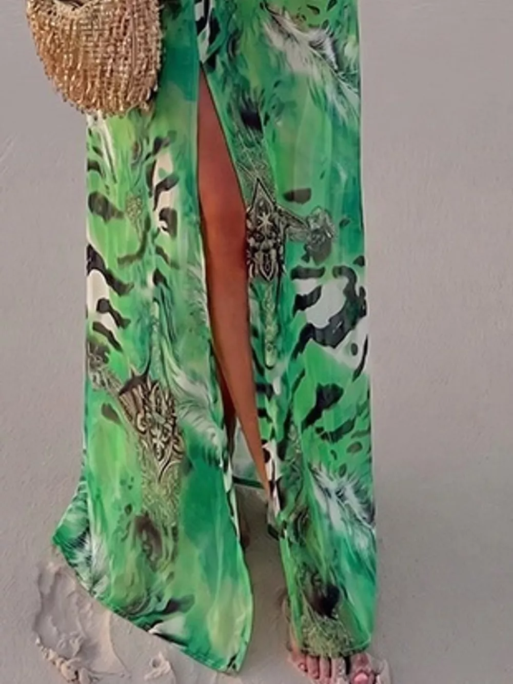 Deep V-Neck Long Sleeve Printed Maxi Dress, image 11
