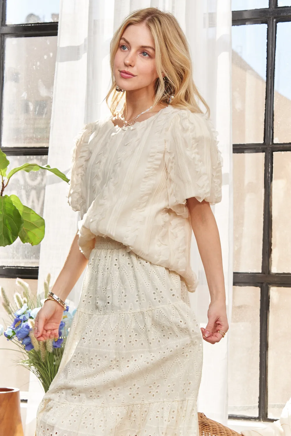 Solid Puff Sleeves Knit Top, image 18