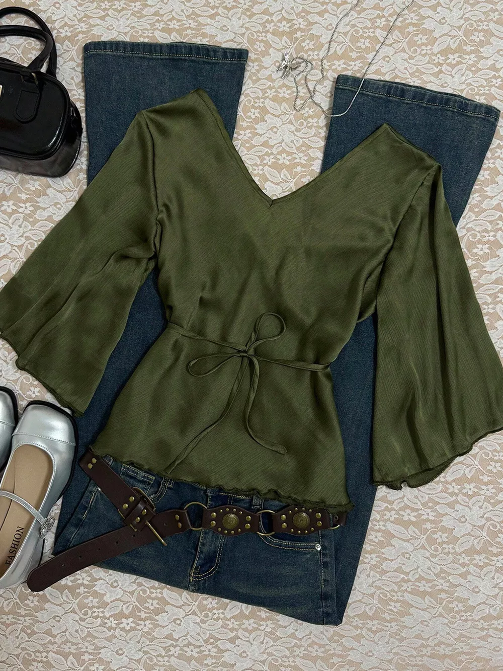 Satin Tie-Front Blouse, image 4