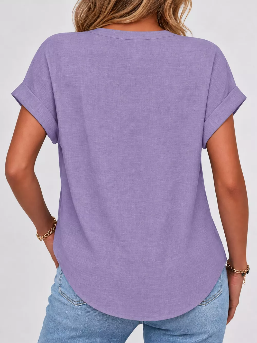 Full Size Button Detail Short Sleeve Blouse Plus Size, image 8