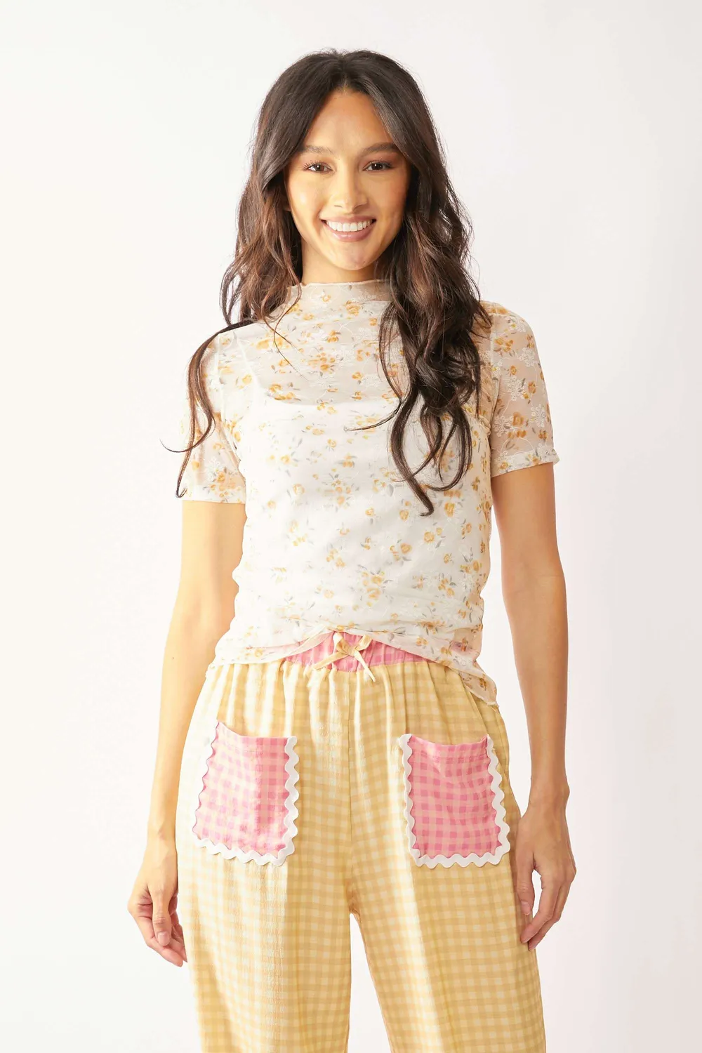 Loose Turtle Neck Lace Mesh Lace Sheer Top