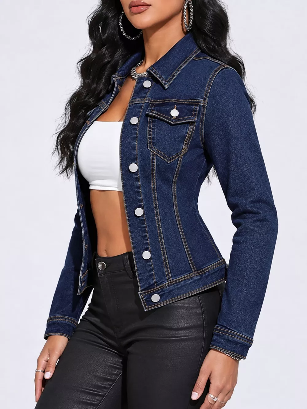 Button-Down Front Denim Jacket, image 6