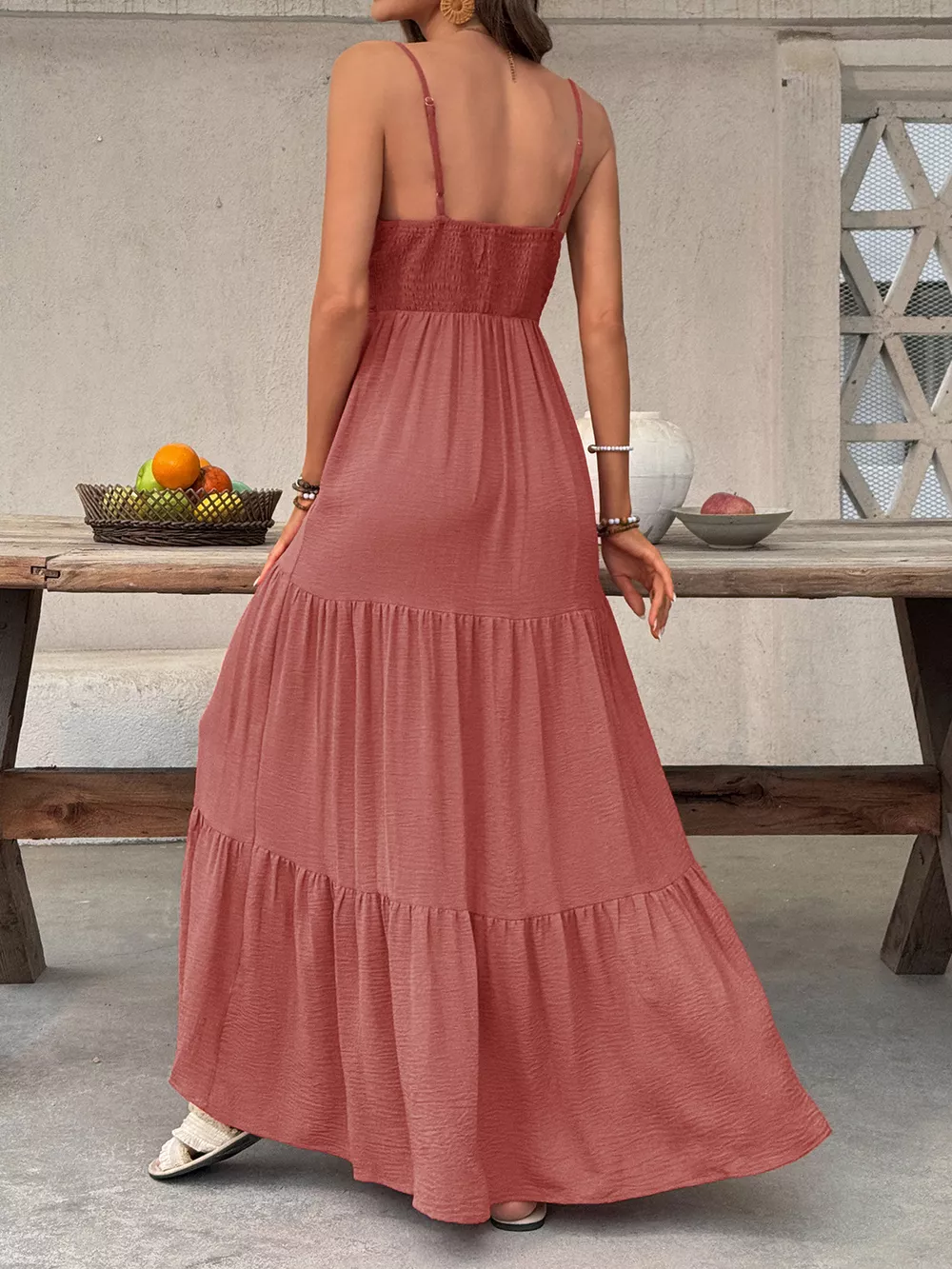 Deep V-Neck Tiered Maxi Dress, image 6