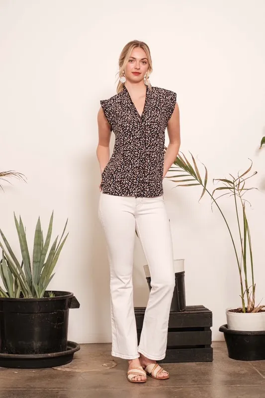 Multi Dot Print Sleeveless Button Down Blouse, image 3