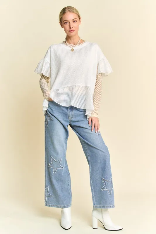 Waffle Knit Bodice Ruffle Bottom Detail Top, image 6