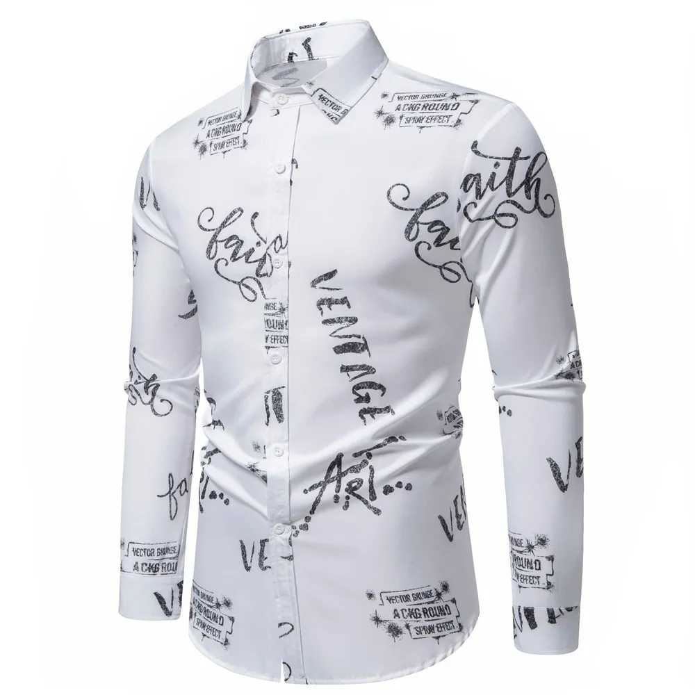 Men's Printed Long Sleeve Button-Up Shirt