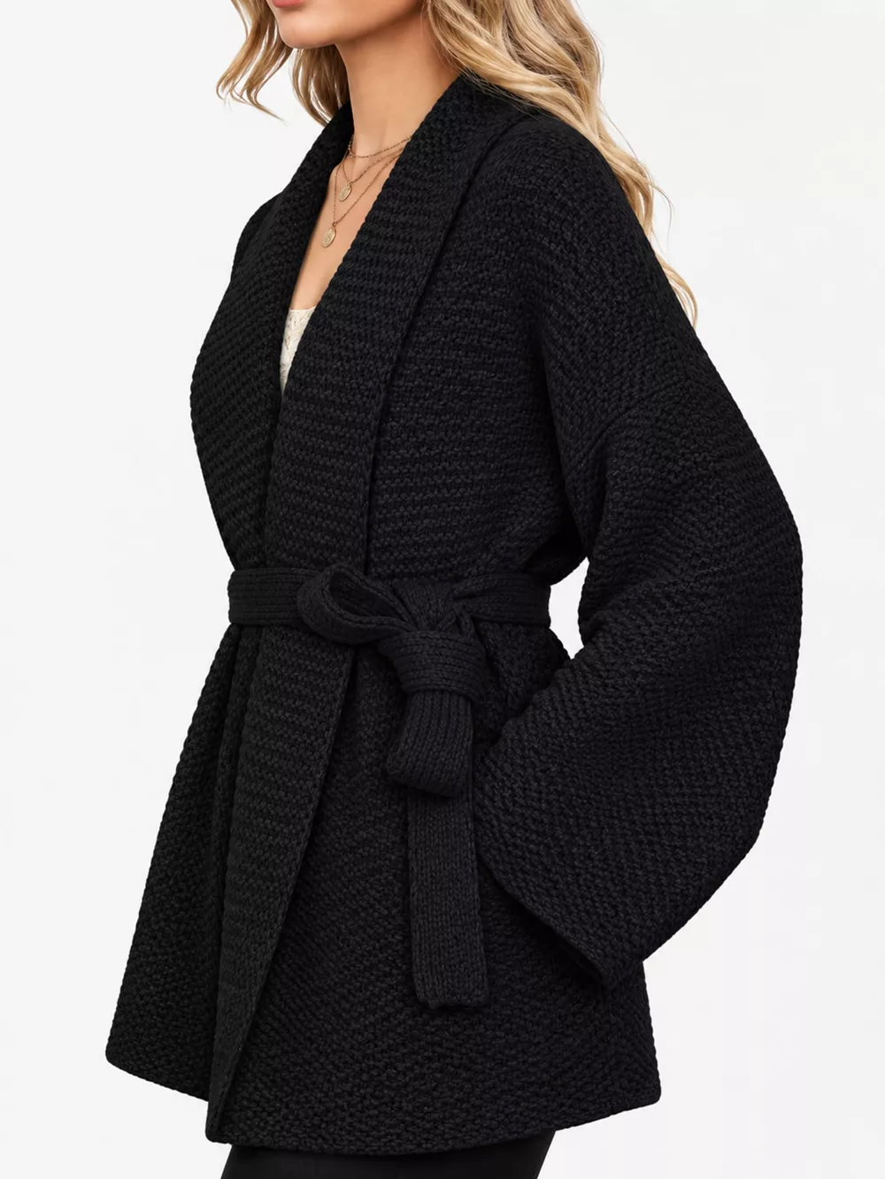Full Size Belted Open-Front Knit Cardigan Plus Size, image 4