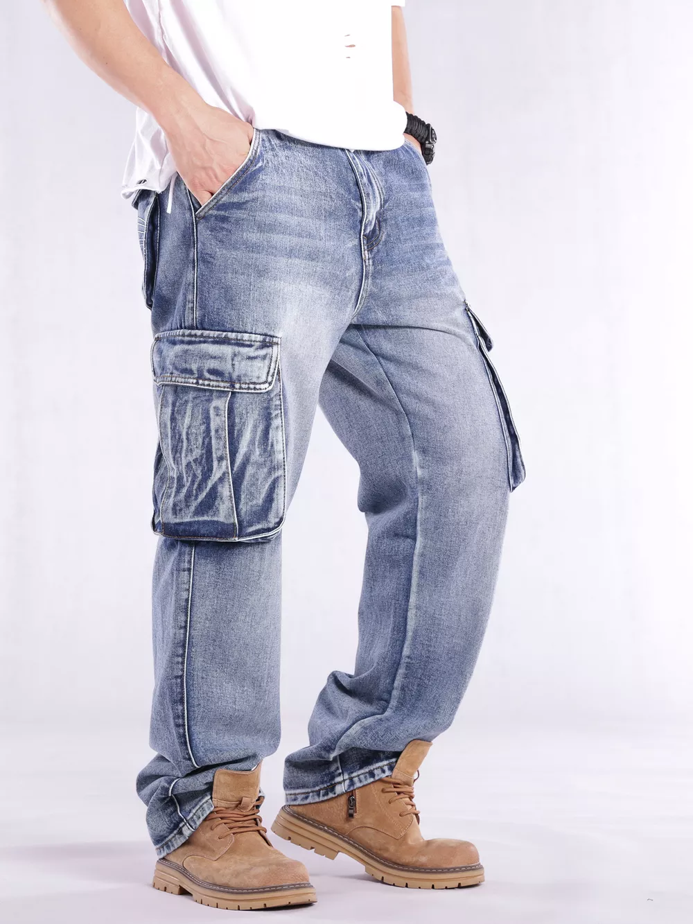 Men's Loose Fit Cargo Jeans, image 8