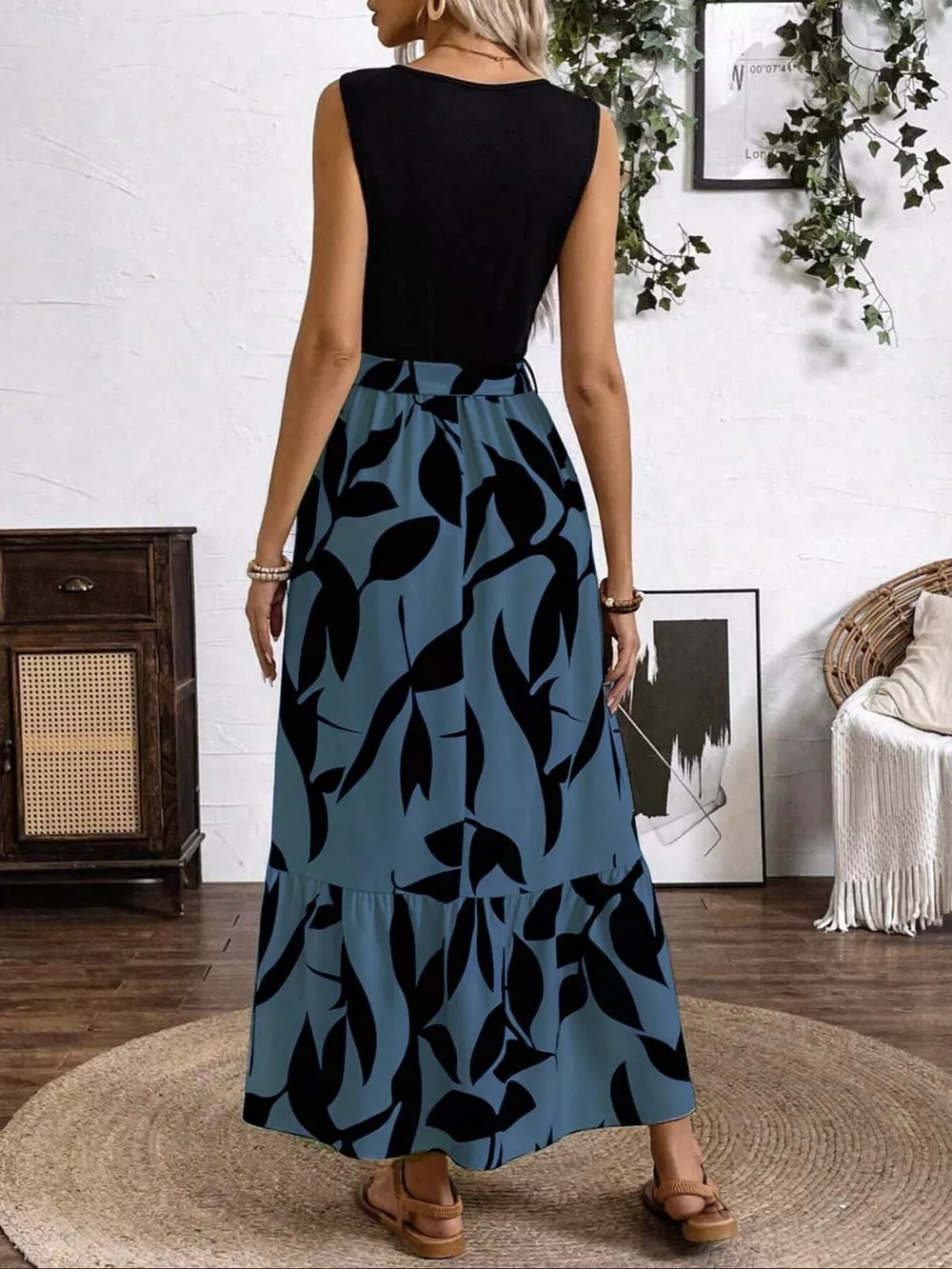 Sleeveless Floral Print Maxi Dress, image 3