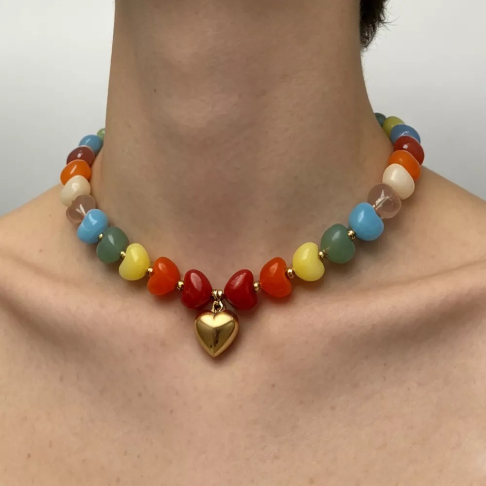Colorful Heart Pendant Beaded Collarbone Necklace, image 4