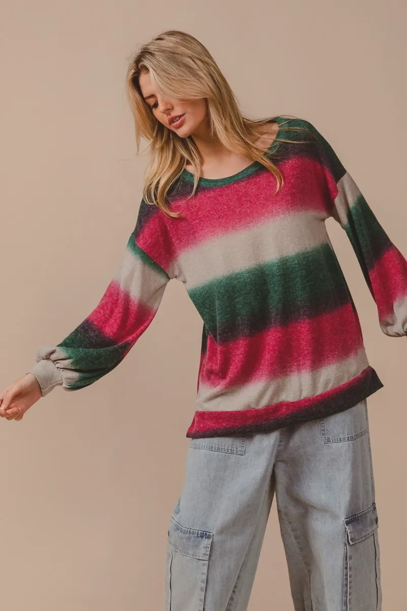 Striped Gradation Print Knit Top, image 9