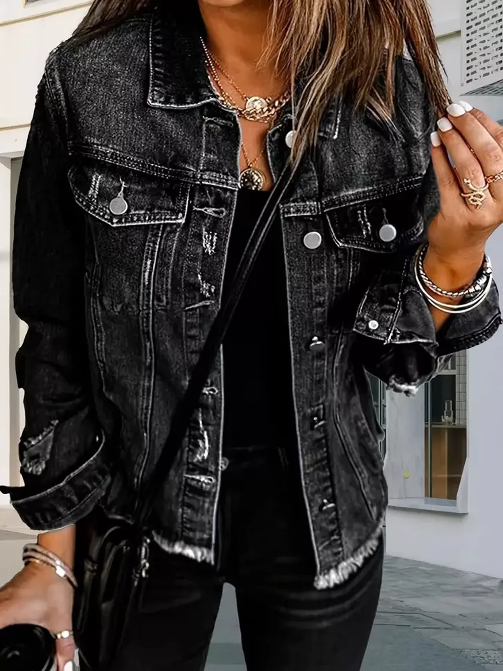 Distressed Raw Hem Denim Jacket, image 2