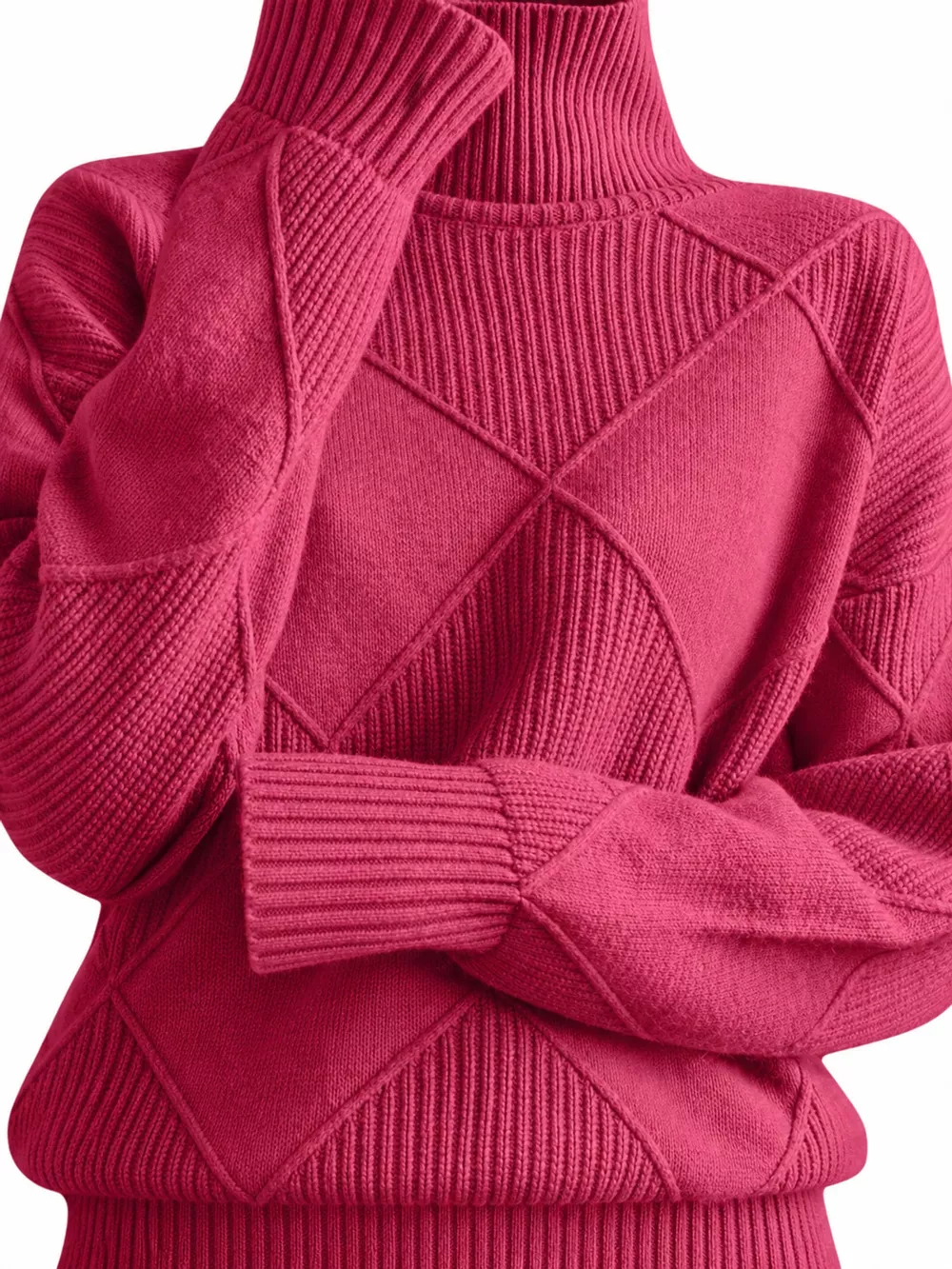Full Size Diamond Pattern Turtleneck Sweater Plus Size, image 52