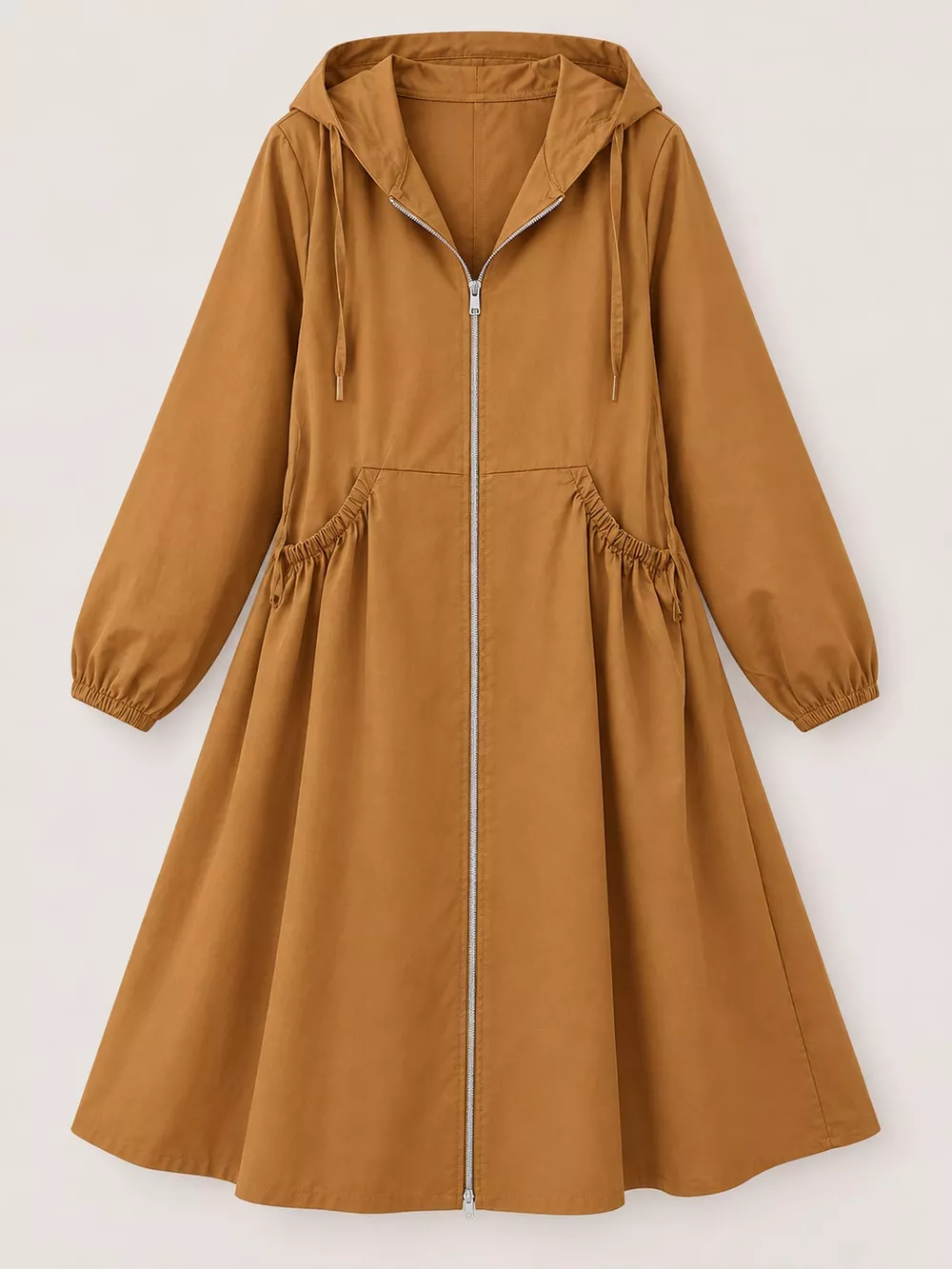 Plus Size Hooded Zip-Up Longline Windbreaker Outerwear, image 27
