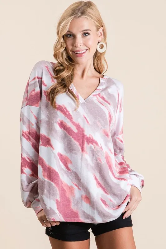 Tie Dye French Terry Top with Balloon Sleeves