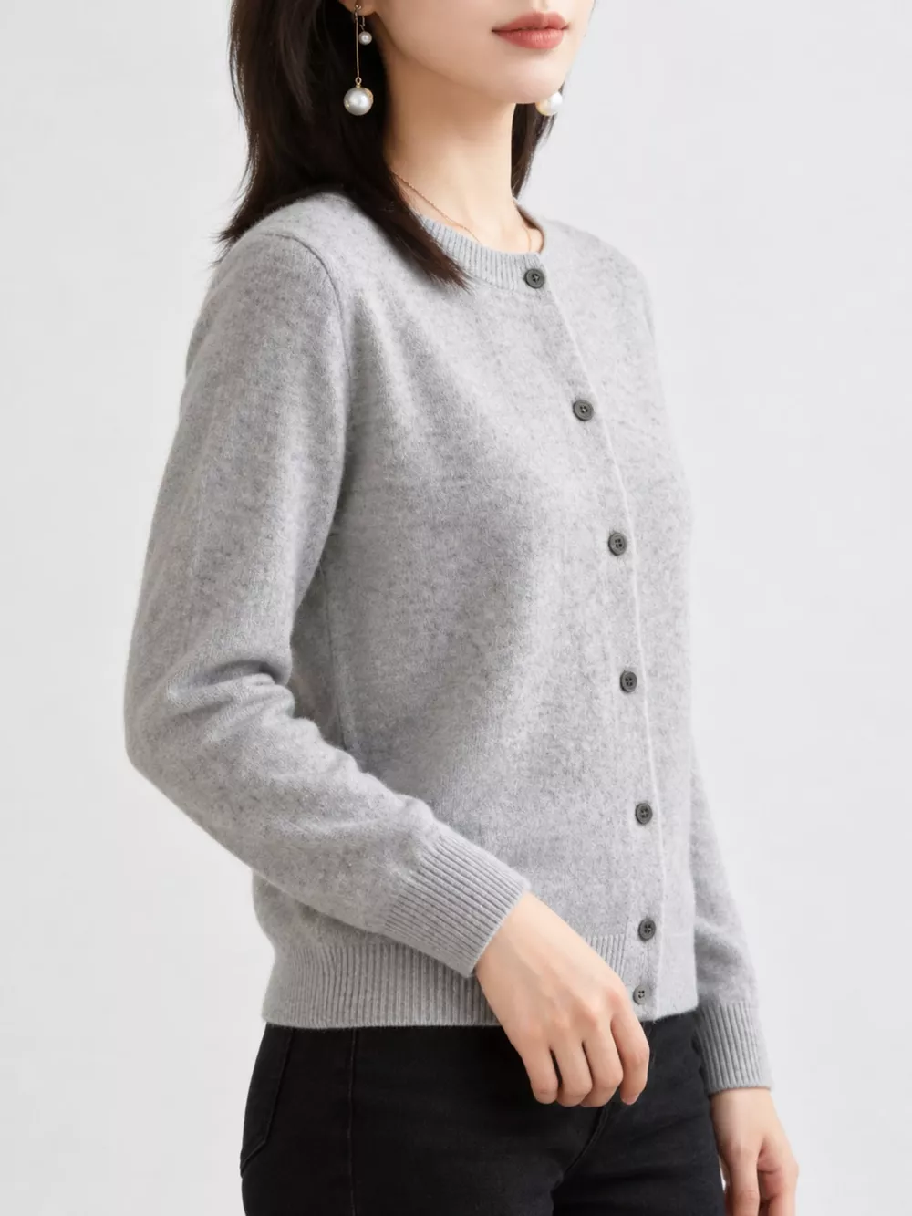 Classic Crew Neck Knit Cardigan, image 4