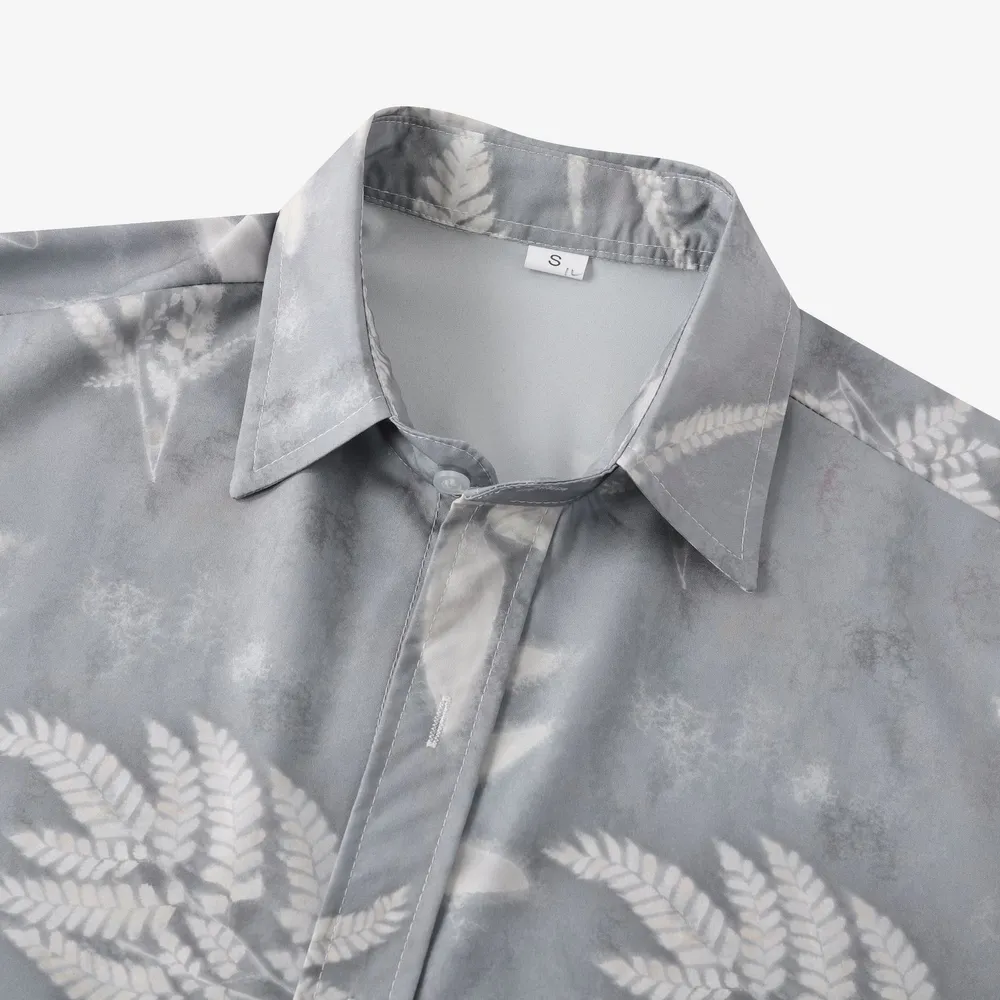 Men's Casual Fern Print Short Sleeve Button-Up Shirt, image 3