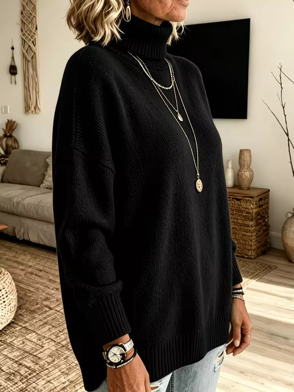 Turtleneck Dropped Shoulder Sweater, image 11