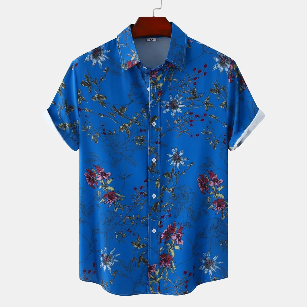 Men's Plus Size Floral Print Short Sleeve Button Down Casual Shirt, image 15
