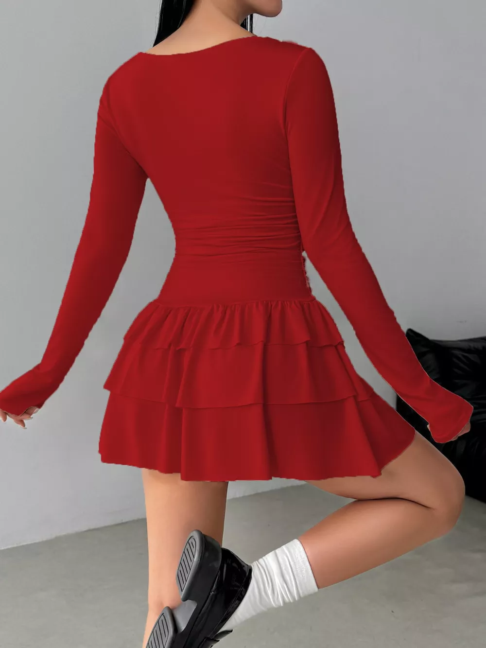Layered Ruffle Long Sleeve Mini Dress, image 20