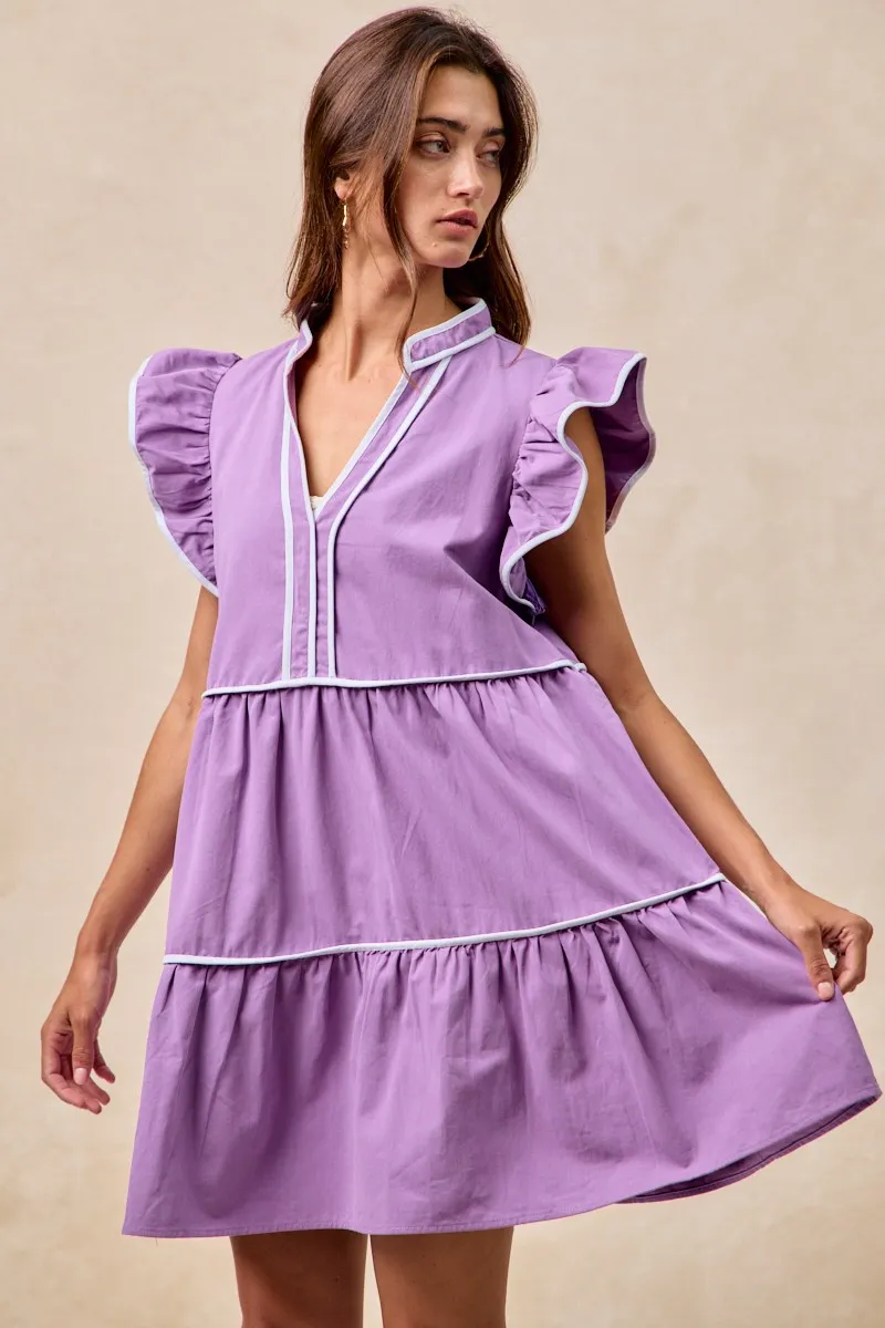 Gameday Theme Contrast Binding Ruffled Dress, image 13