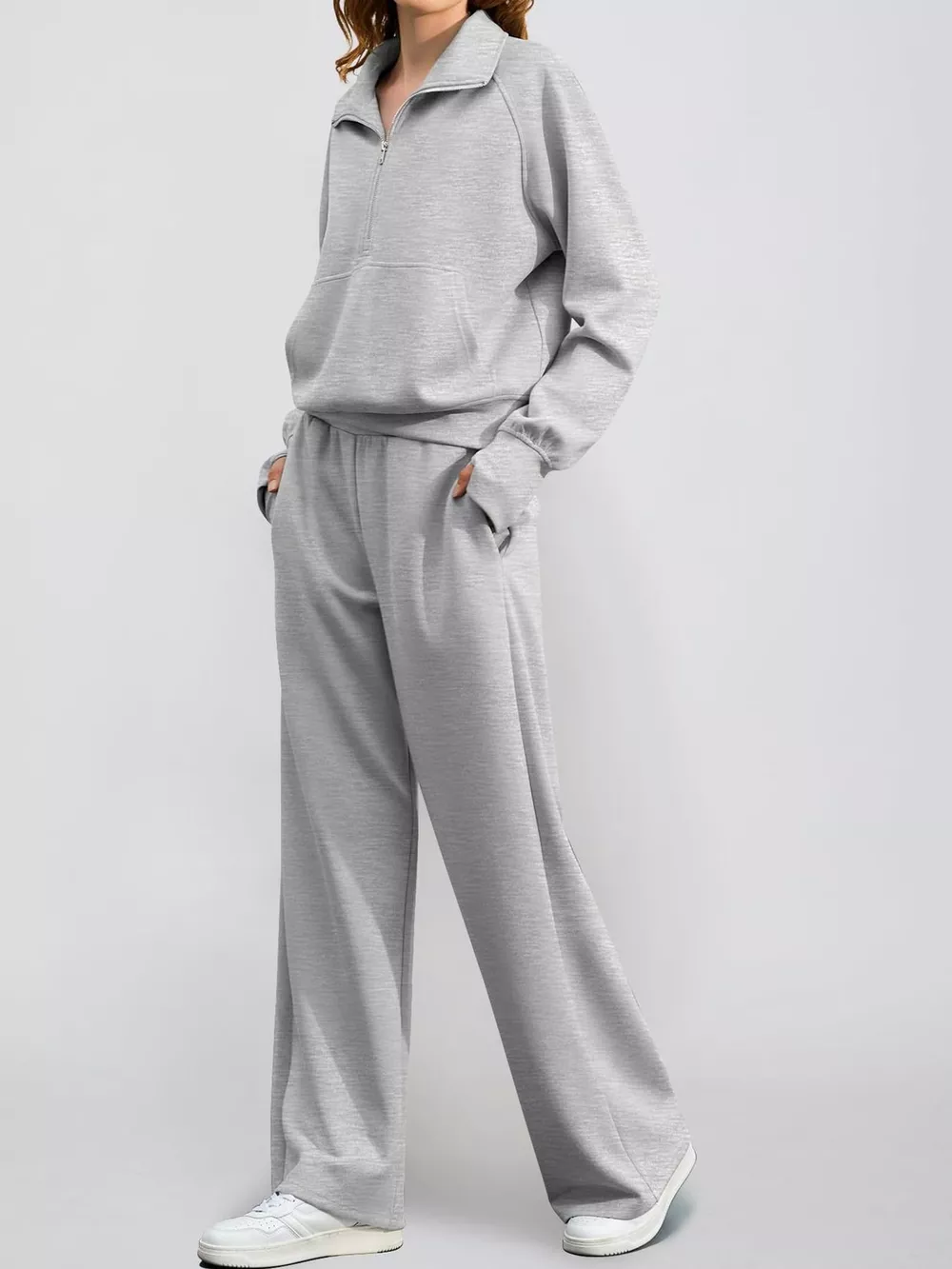 Half-Zip Sweatshirt and Wide-Leg Pants Set, image 37