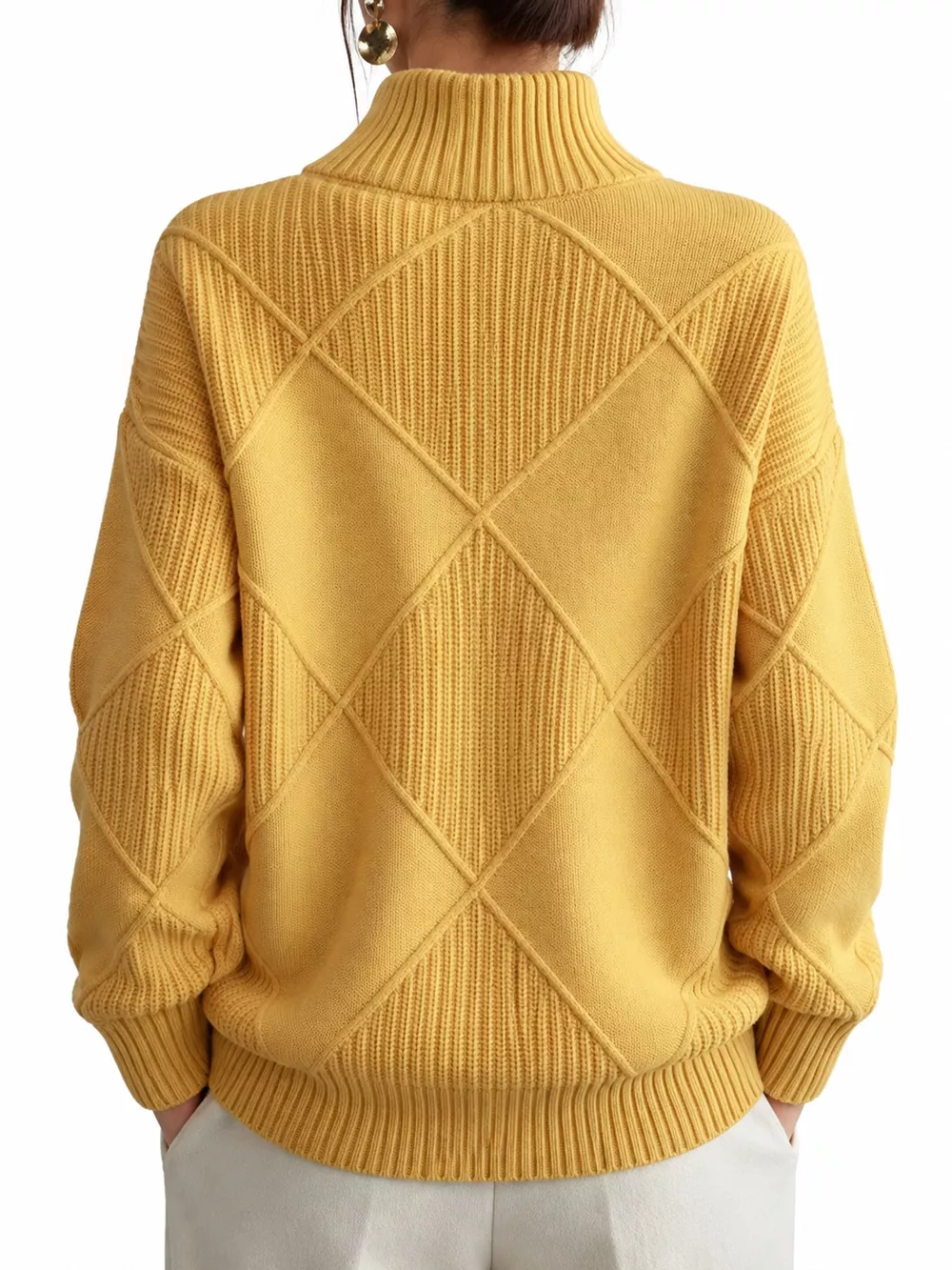 Full Size Diamond Pattern Turtleneck Sweater Plus Size, image 38
