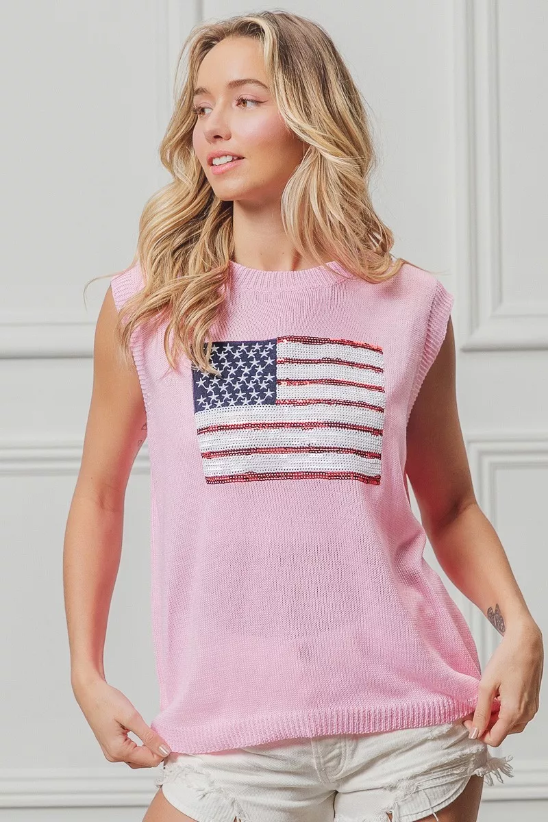 American Flag Sequins Patch Knit Top, image 14