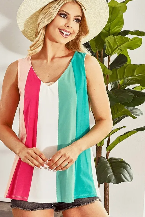 Cotton Span Knit Color Block Sleeveless Top, image 3