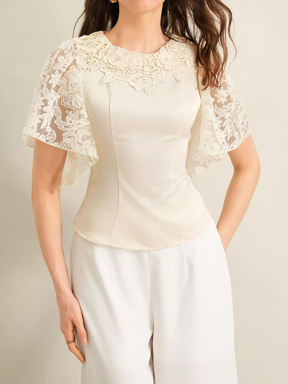 Lace Trimmed Short Sleeve Blouse, image 11