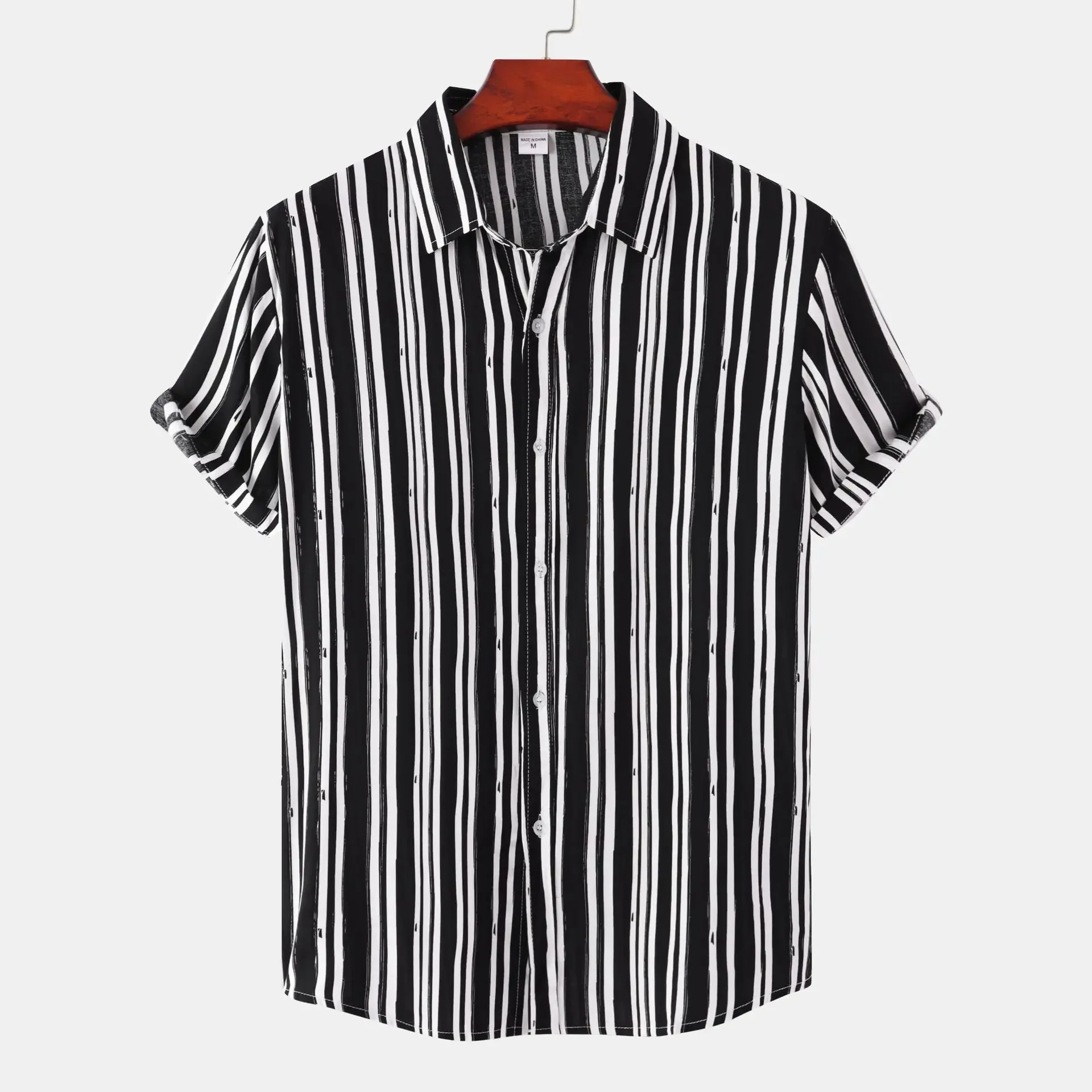 Men's Plus Size Striped Short Sleeve Button-Down Shirt
