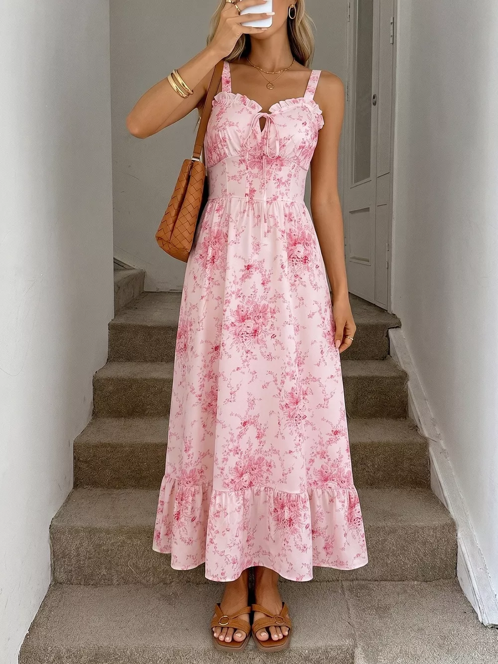 Floral Print Frill Trim Cami Dress, image 4