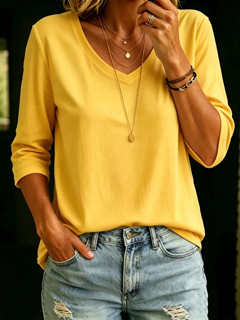 Full Size V-Neck 3/4 Sleeve T-Shirt Plus Size, image 14