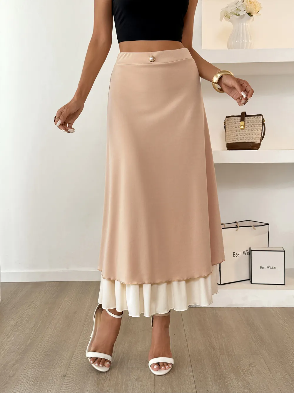 Layered Midi Skirt with Contrast Hem Detail, image 10