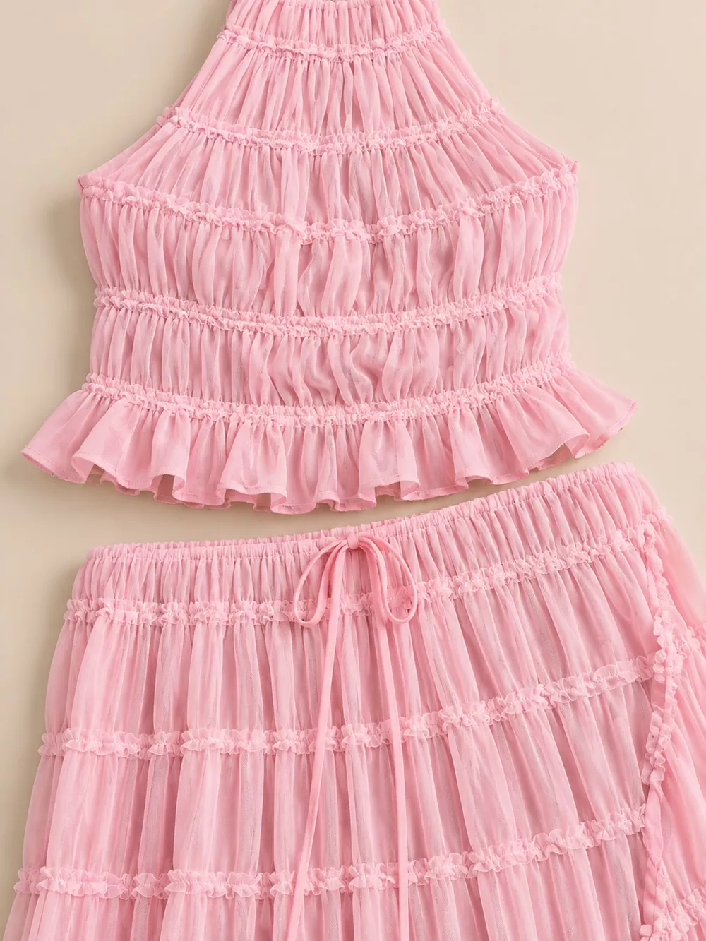 Boho Chic Ruffled Halter Crop Top and Maxi Skirt Set, image 28