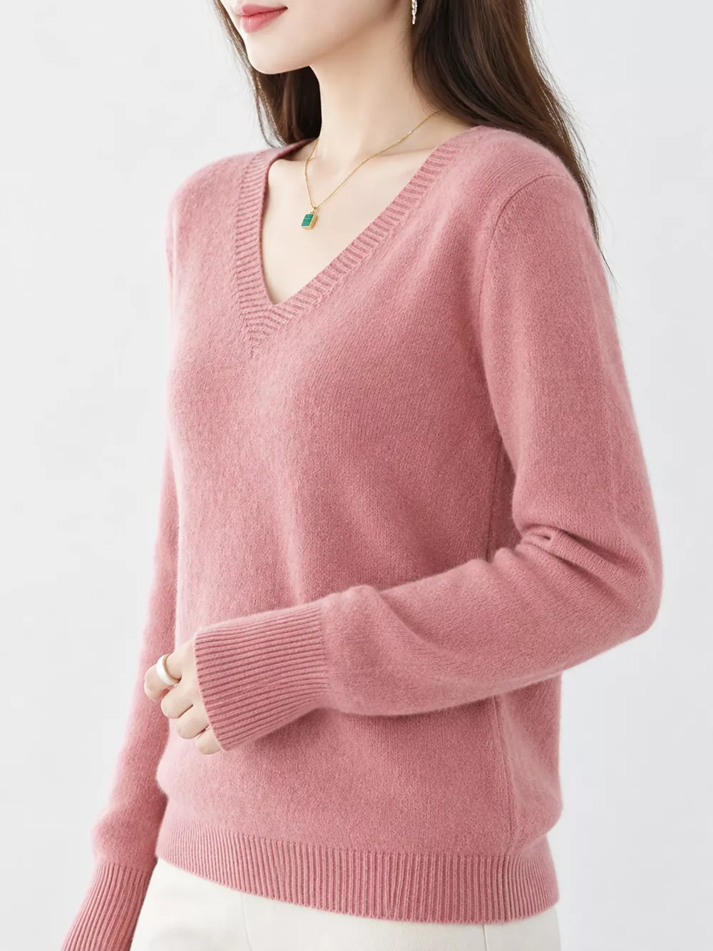 V-Neck Solid Color Sweater, image 6