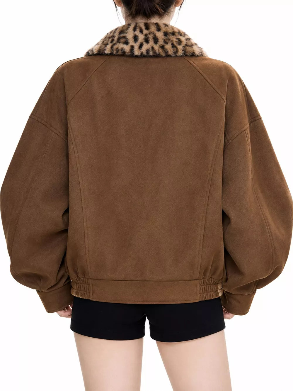 Faux Fur Collar Zip Up Jacket, image 5