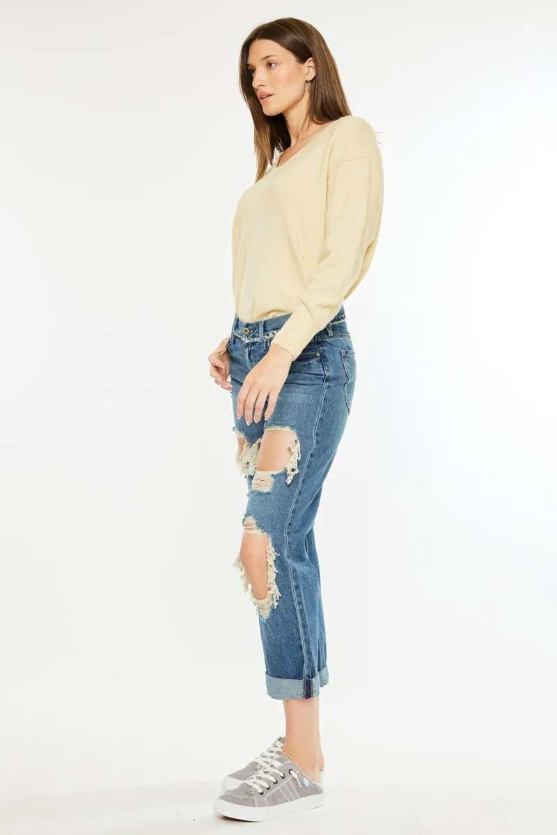Distressed Mid Rise True Boyfriend Jeans, image 8