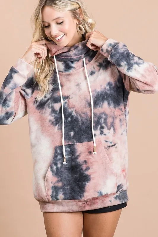 Brushed Tie Dye Overlapped Turtle Neck Sweatshirt, image 5