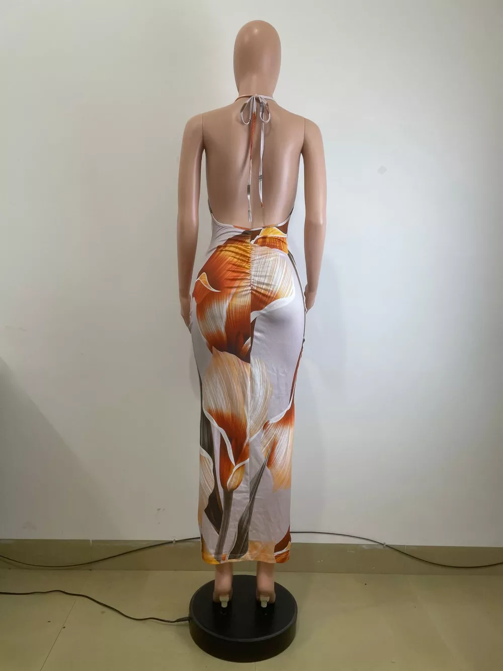 Floral Print Cowl Neck Backless Maxi Dress, image 5