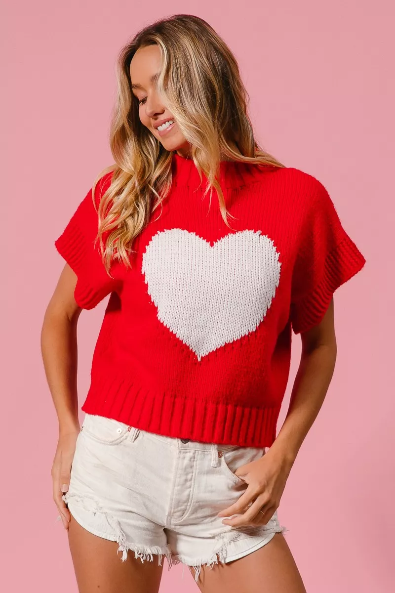 Rib Banded Heart Pattern Valentines Sweater, image 11