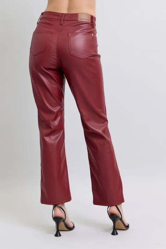 Full Size High Waist Tummy Control Faux Leather Straight Pants Plus Size, image 12
